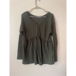 Pink M Style Womens Small Army Green Thanksgiving Fall Waffle Knit Blouse